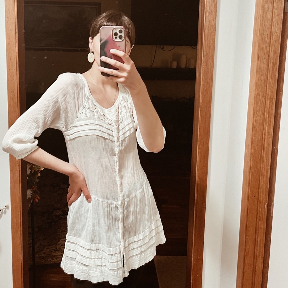 FREE PEOPLE White Lacey Boho Tunic Top